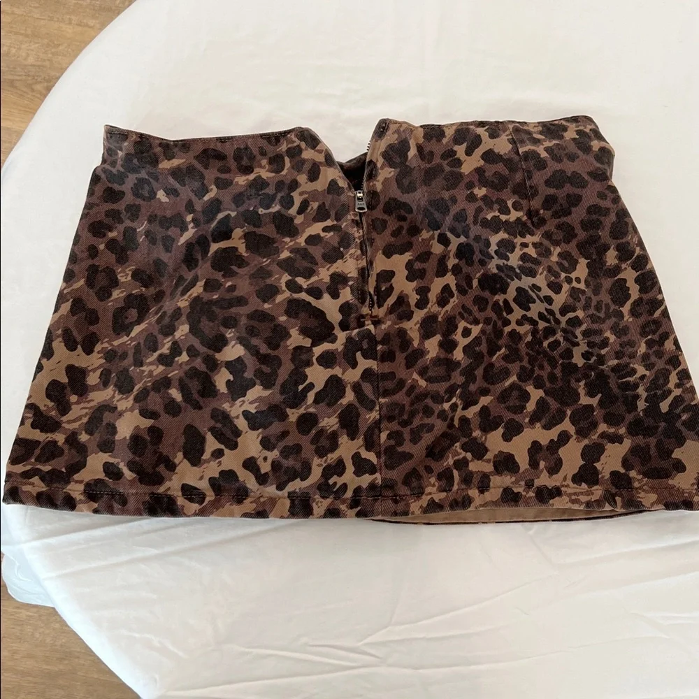 Leopard Print Mini Skirt - Brown